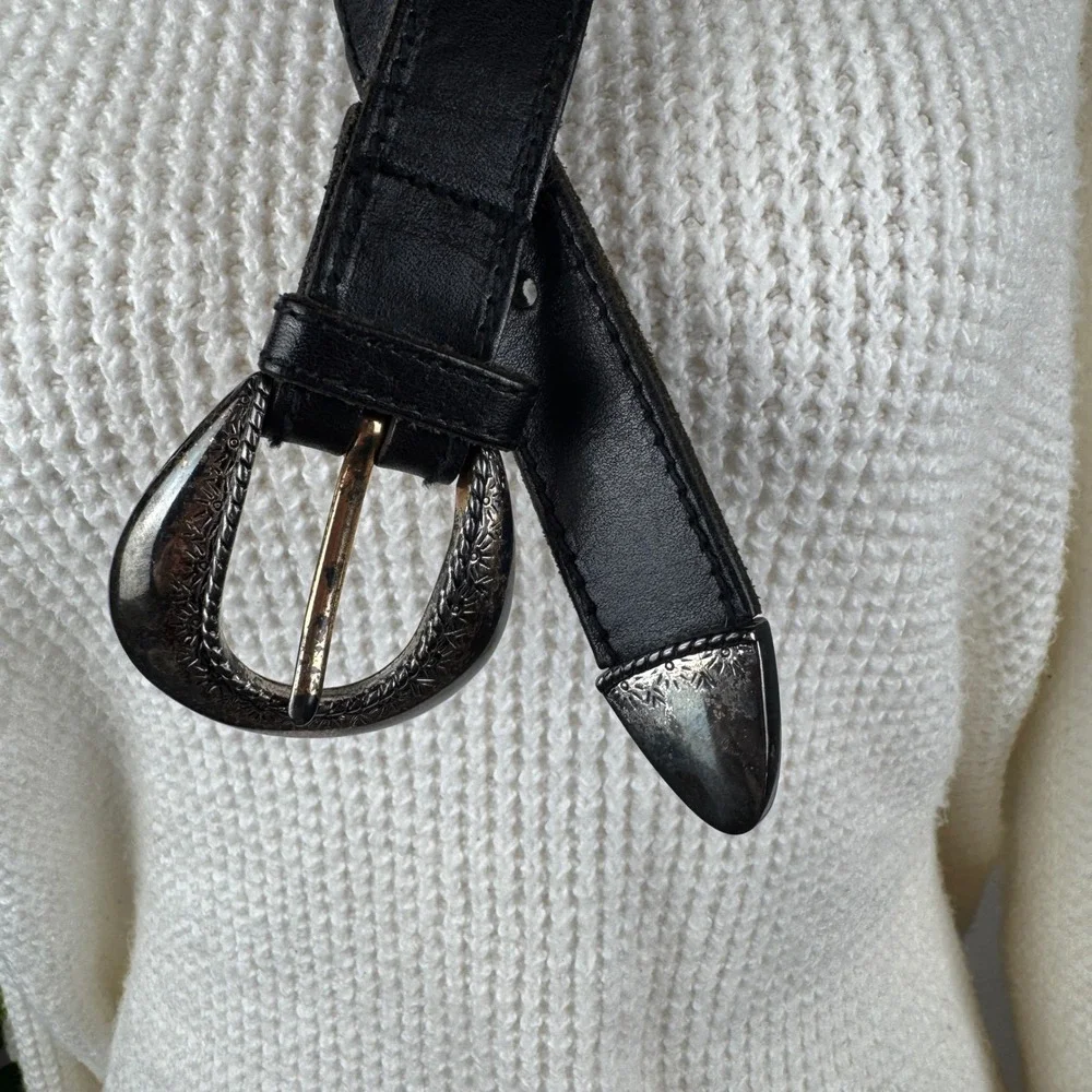 Vintage Western Americana Leather Liz Claiborne Black Belt Women Small Petite